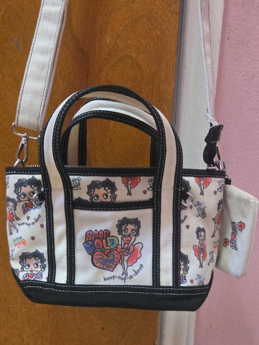 Betty Boop Cream Mini Tote with Black Trim and Red Accents